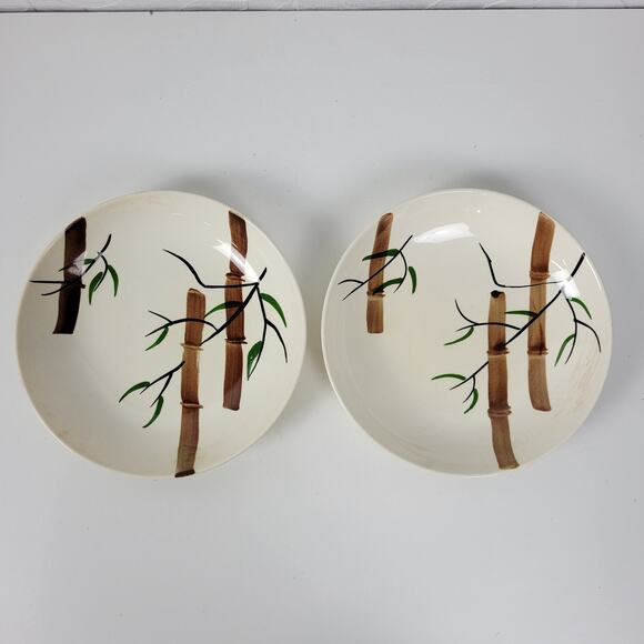Vintage American Heritage Hand Painted Bamboo Salad China Plates Set of 2 - Picture 1 of 12